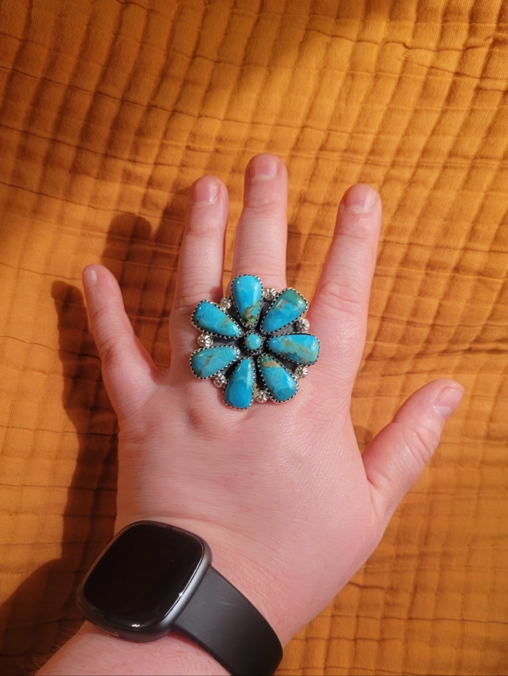 Bold Turquoise Cluster Statement Ring | Adjustable Boho Western Jewelry